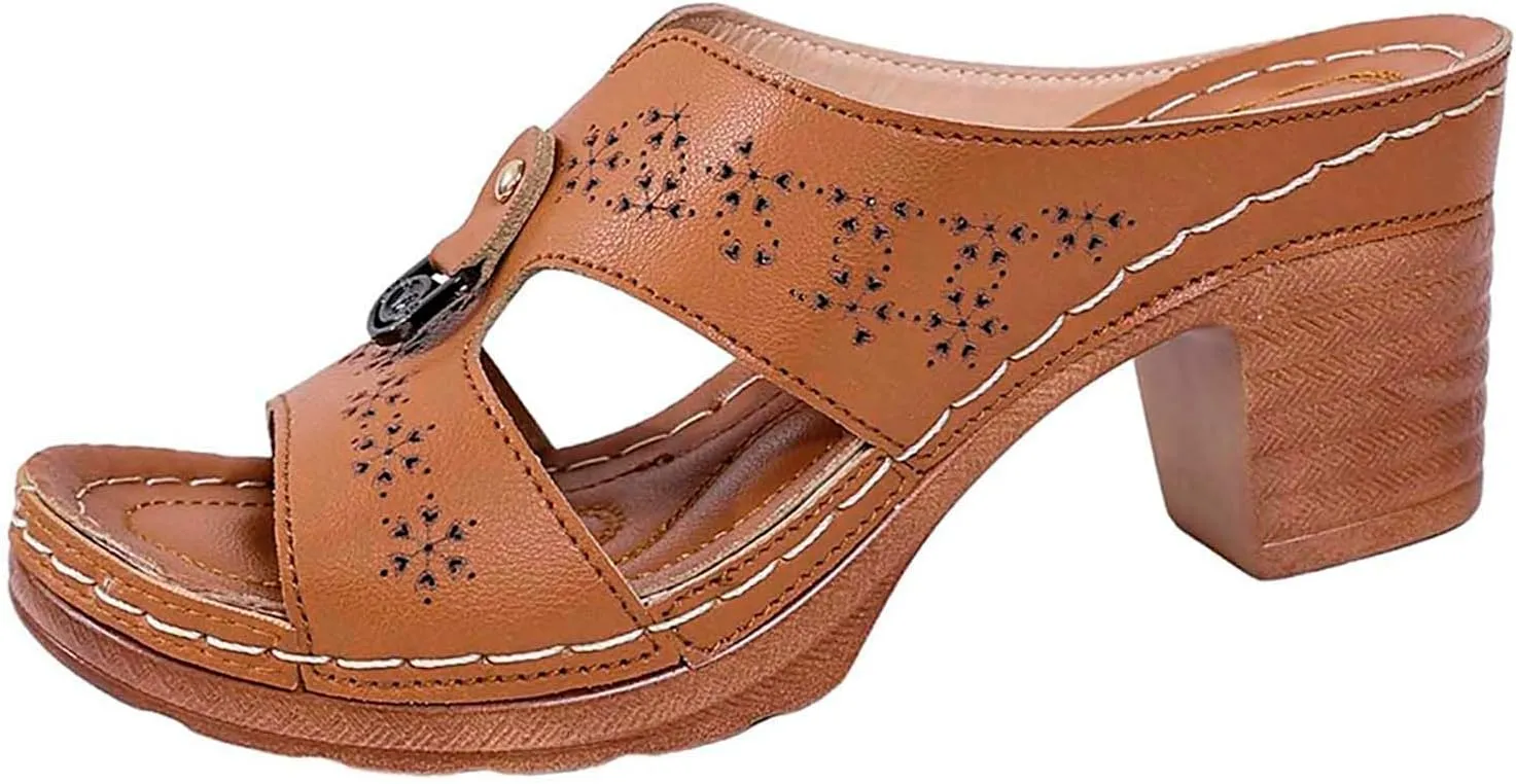 Women's Summer Fashion Sandals Mid Heel Open Toe Comfortable Casual Beach Walking Shoes for Women Stylish Slip On