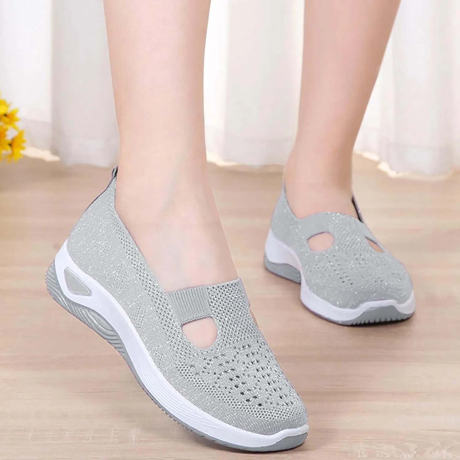 Women's Woven Orthopedic Soft Breathable Shoes Outdoor Comfort Fashion Casual Sneakers Wide Slip-on Tennis Shoes Arch Support Foam Shoes